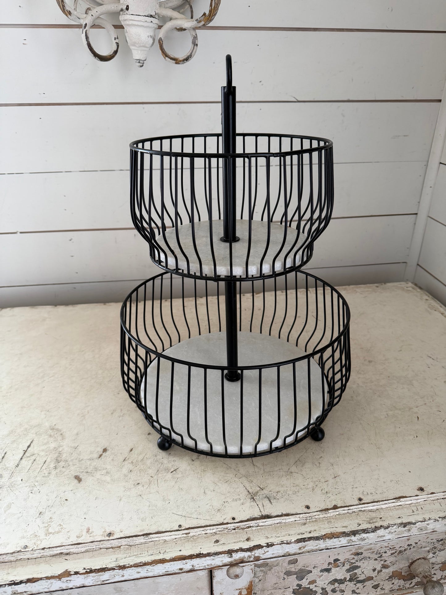 Tiered Wire Basket With Marble Base