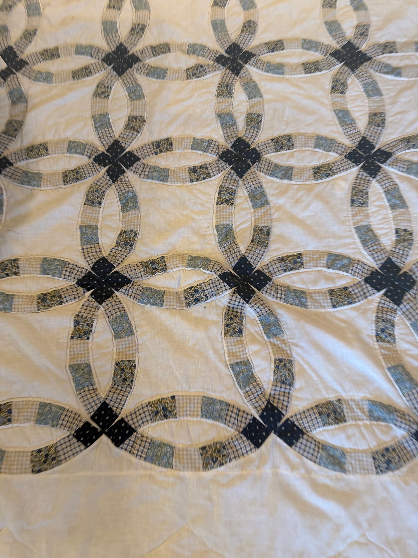 Queen Size Double Wedding Quilt - as is see photos of wear