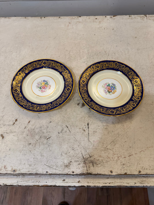 HAMMERSLEY HEAVY GOLD GILT COBALT BLUE ROSE FLORAL PLATE - sold individually