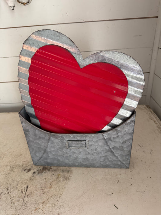 Galvanized Wall Pocket Shaped Like An Envelope With Galvanized Heart Cutout - Will Get Makeover
