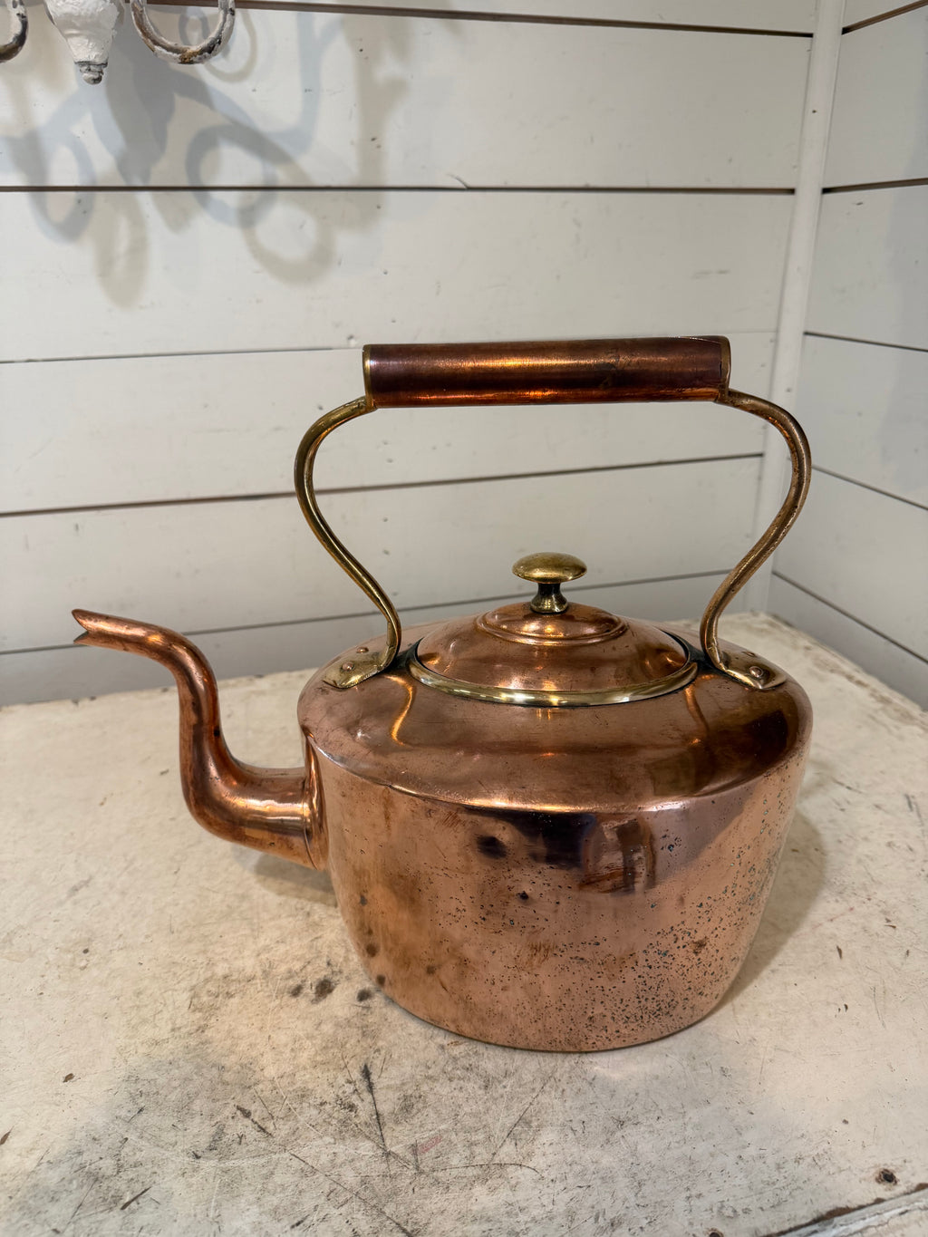 Georgian Antique copper tea kettle with crimped seam - Polished