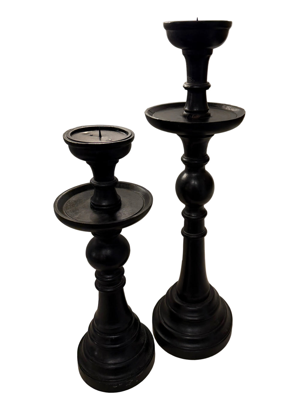 Set of black oversized pillar candleholders