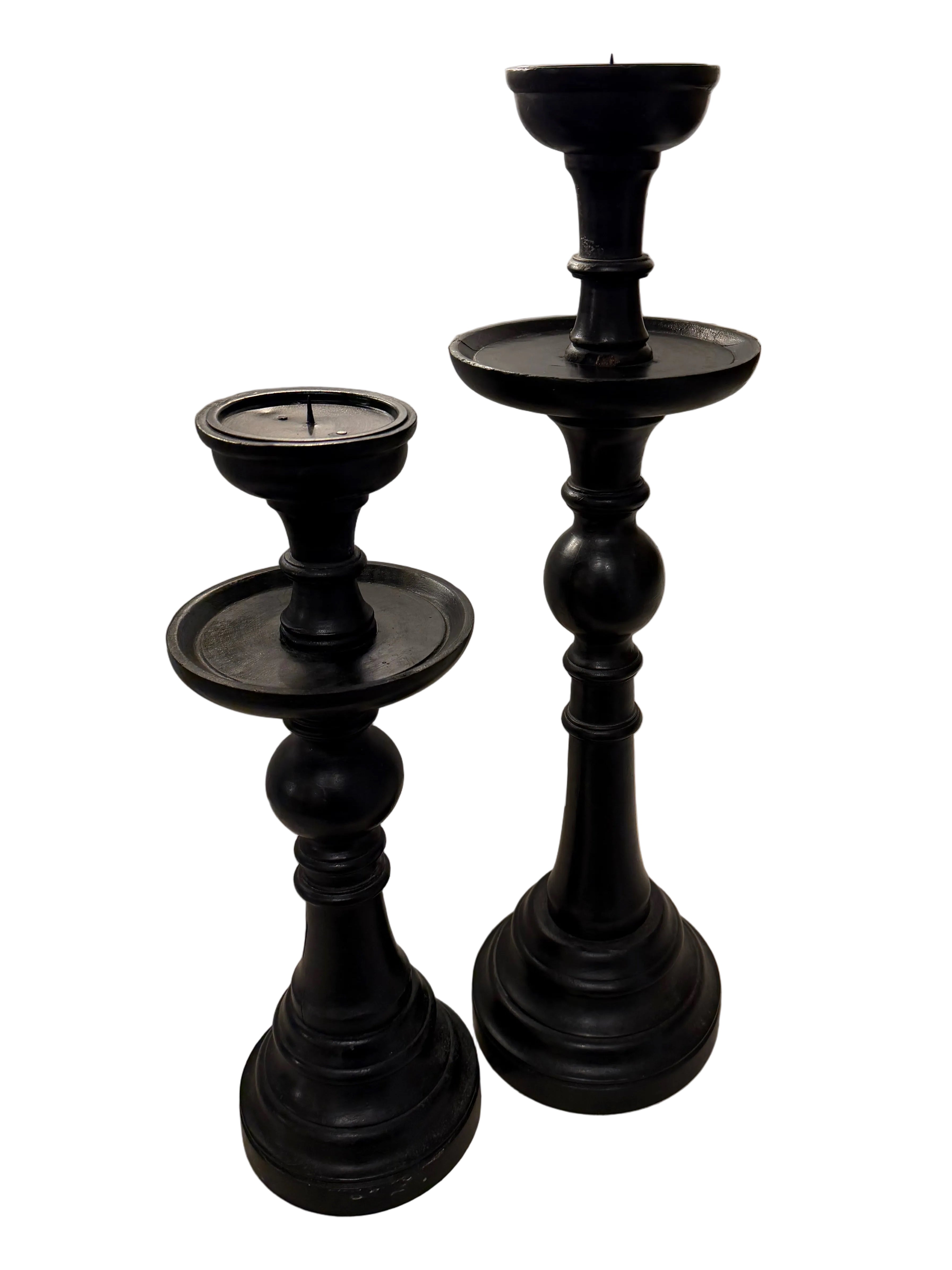 Set of black oversized pillar candleholders