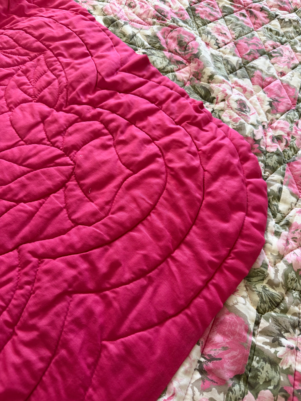Hand quilted vintage rose full-size quilt