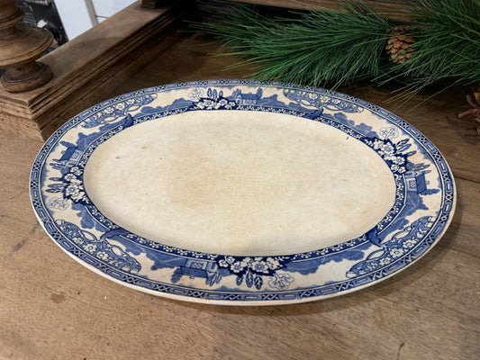 Antique Blue & White Cottage Ironstone platter 14”