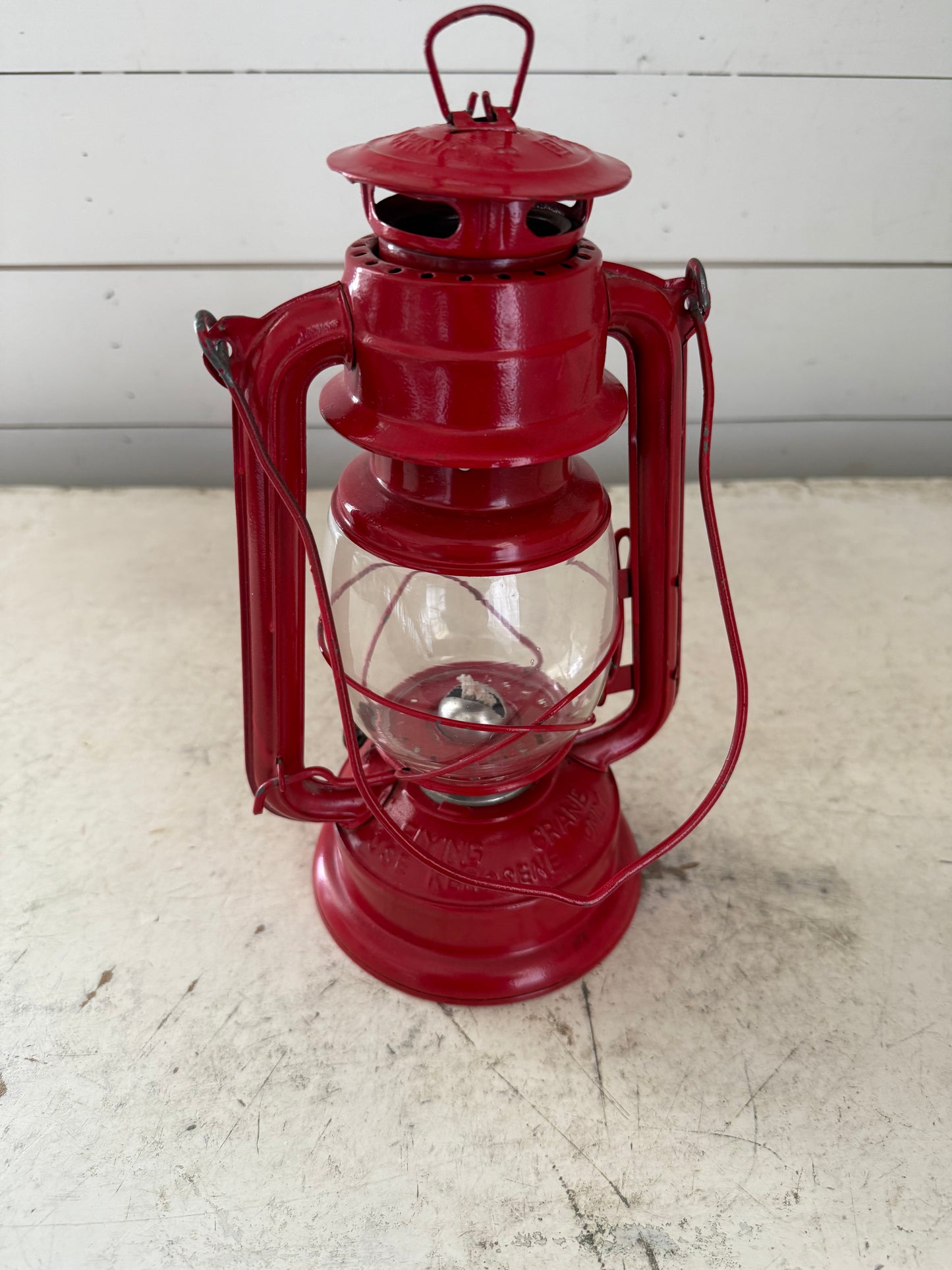 Vintage glass globe Red hurricane kerosene lamp