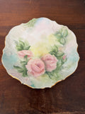 Vintage Porcelain Hand Painted Pink Rose Plate - has hanging holes