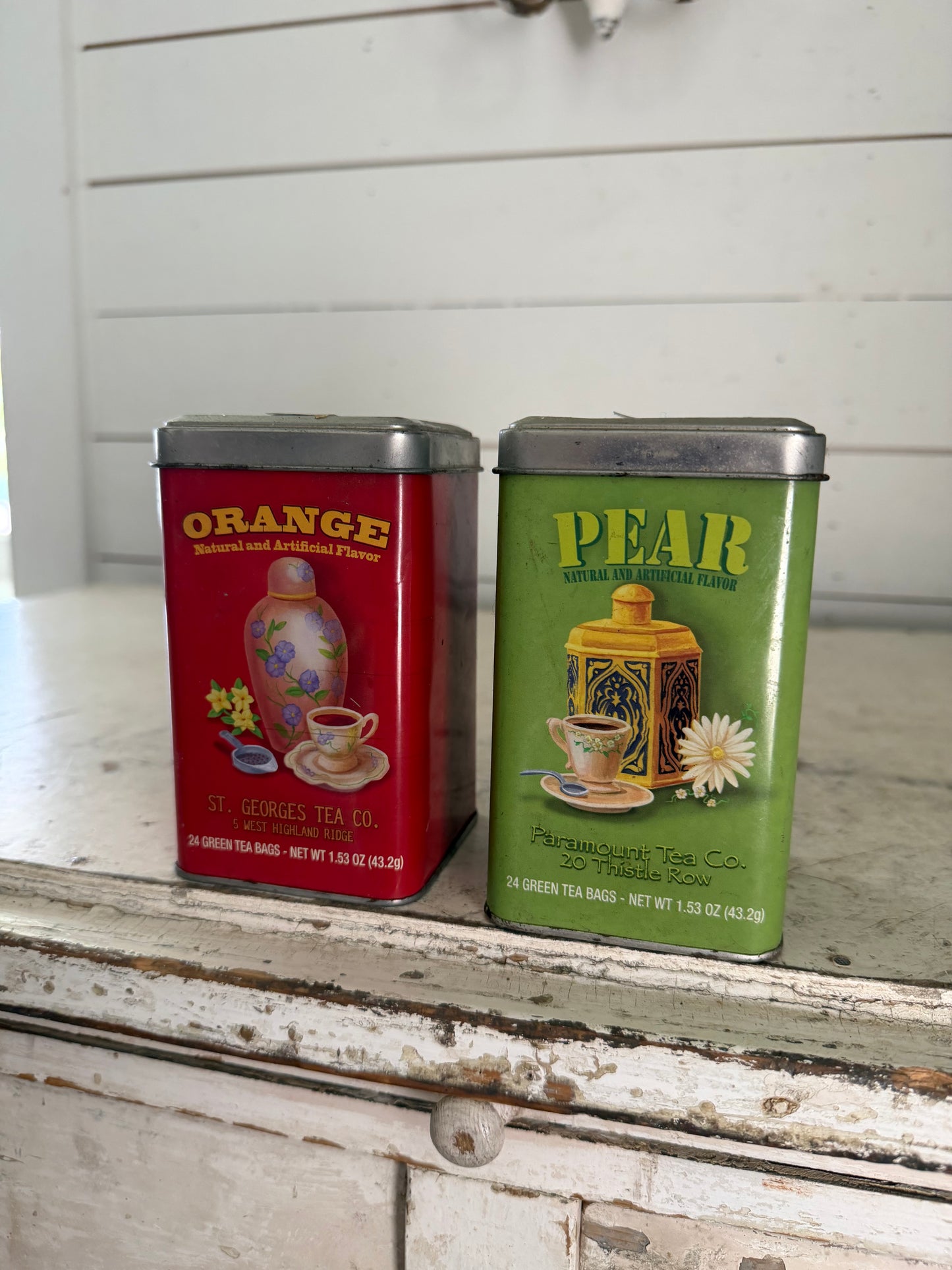 Orange and Pear tea tins set of 2