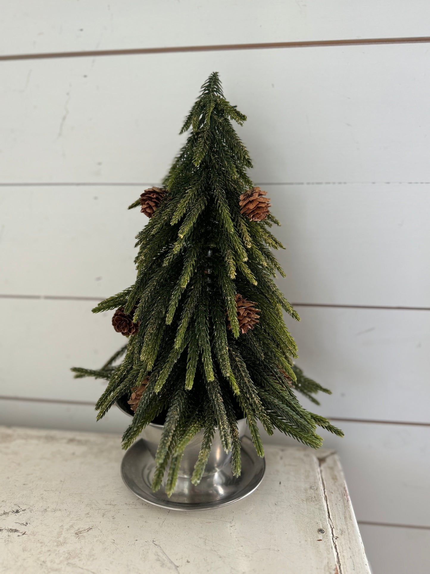 14” Christmas Tree in Vintage Vessel will be permanently affixed