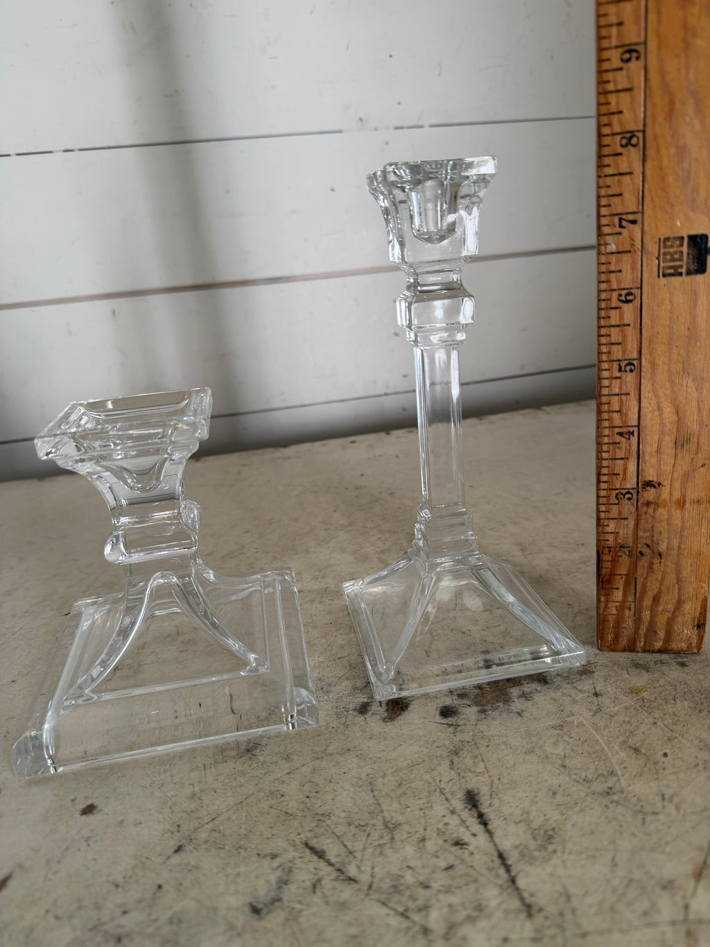 Set of Two Square Base Crystal Candlesticks