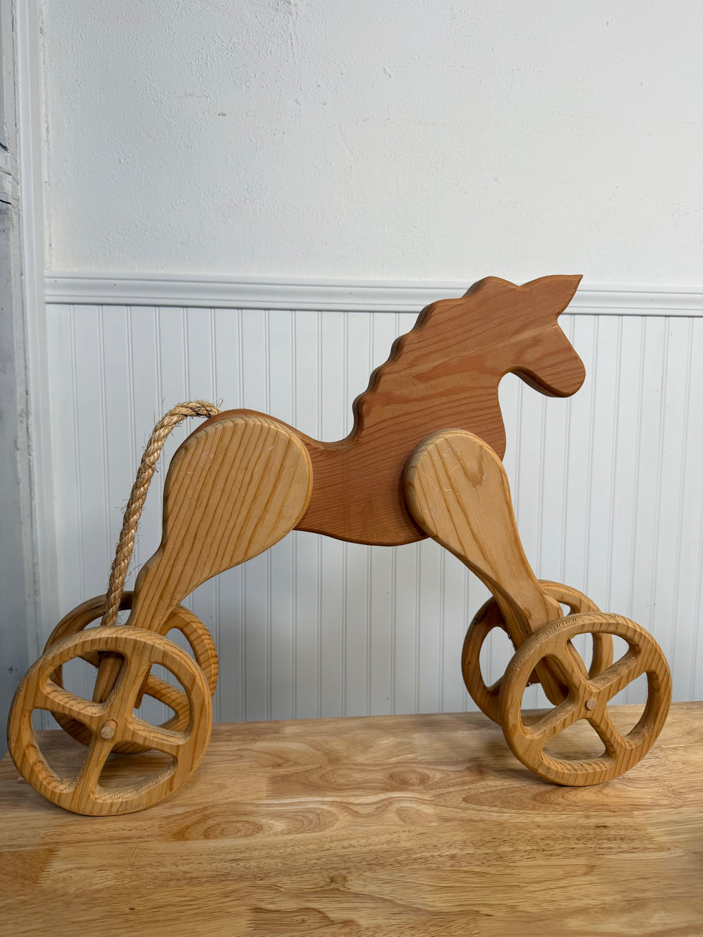Large Vintage Wood Horse with Wheels
