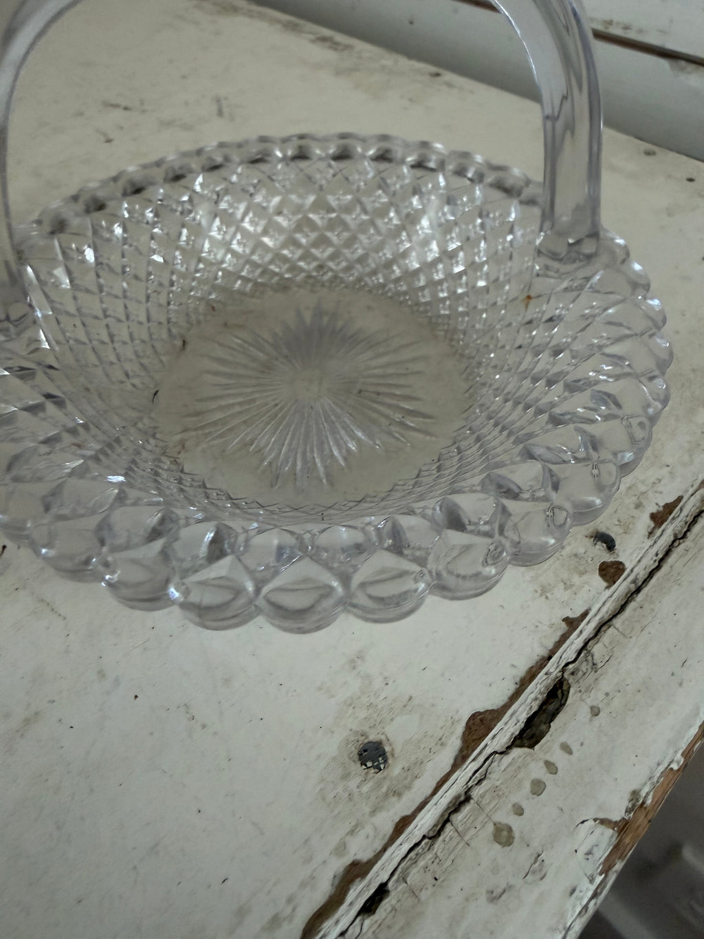 Vintage Westmoreland Glass Basket, English Hobnail Clear Candy Dish Handle