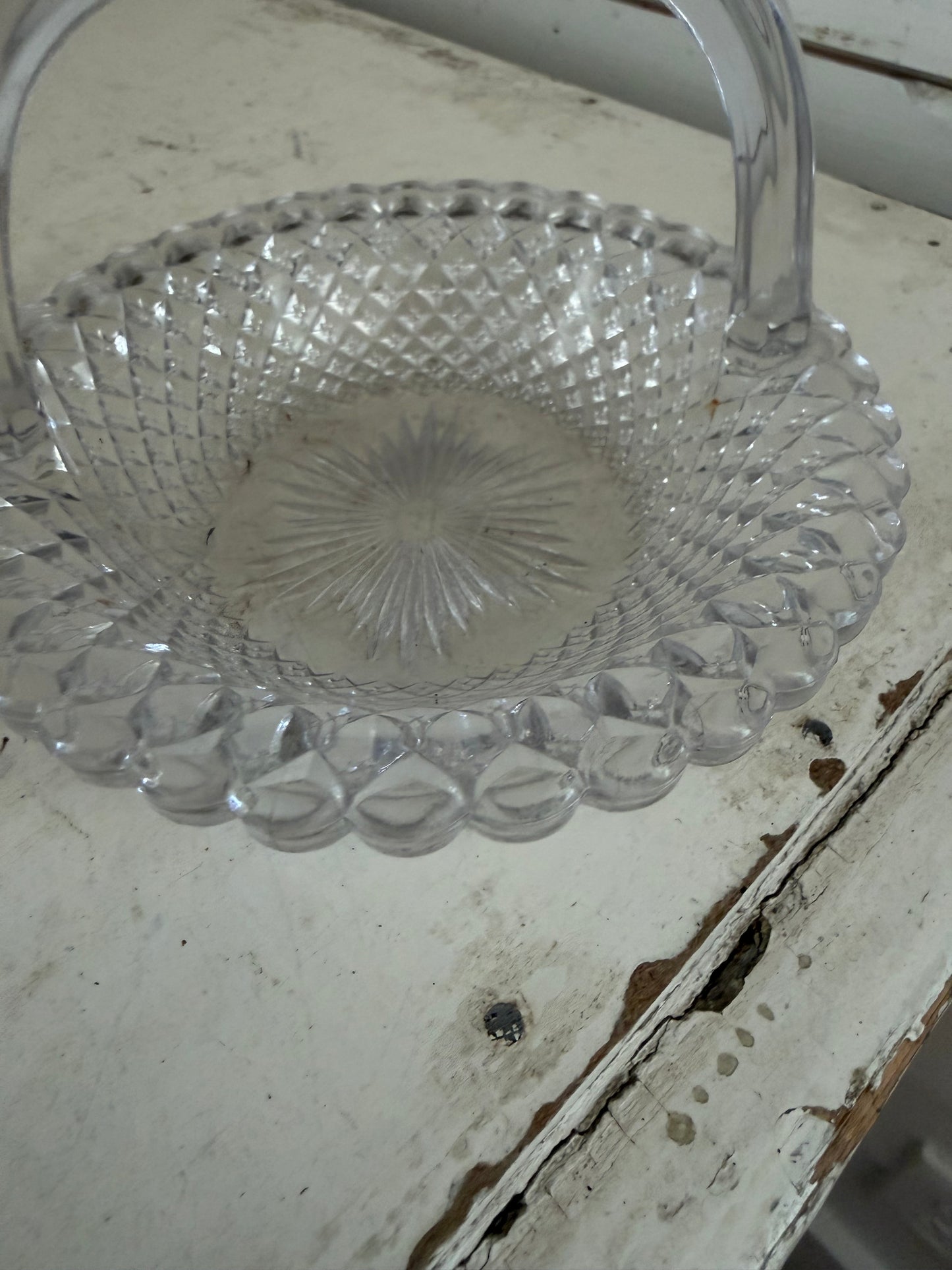 Vintage Westmoreland Glass Basket, English Hobnail Clear Candy Dish Handle