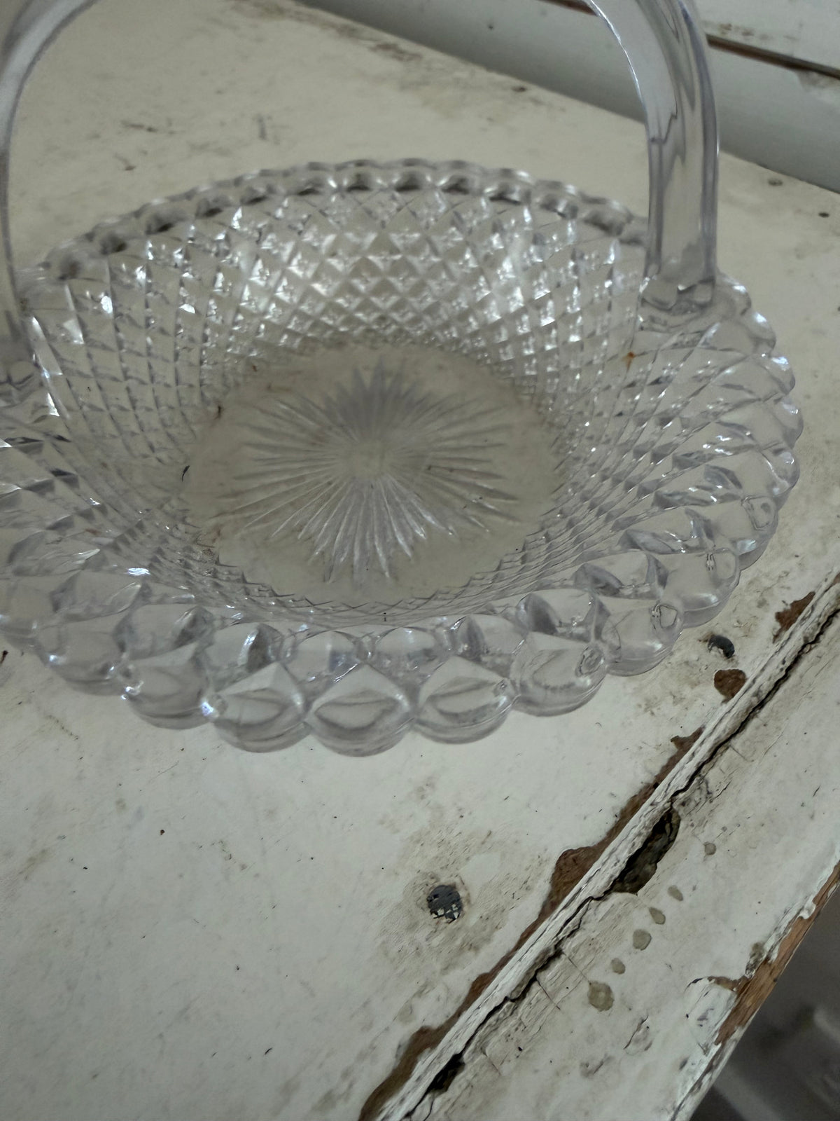 Vintage Westmoreland Glass Basket, English Hobnail Clear Candy Dish Handle