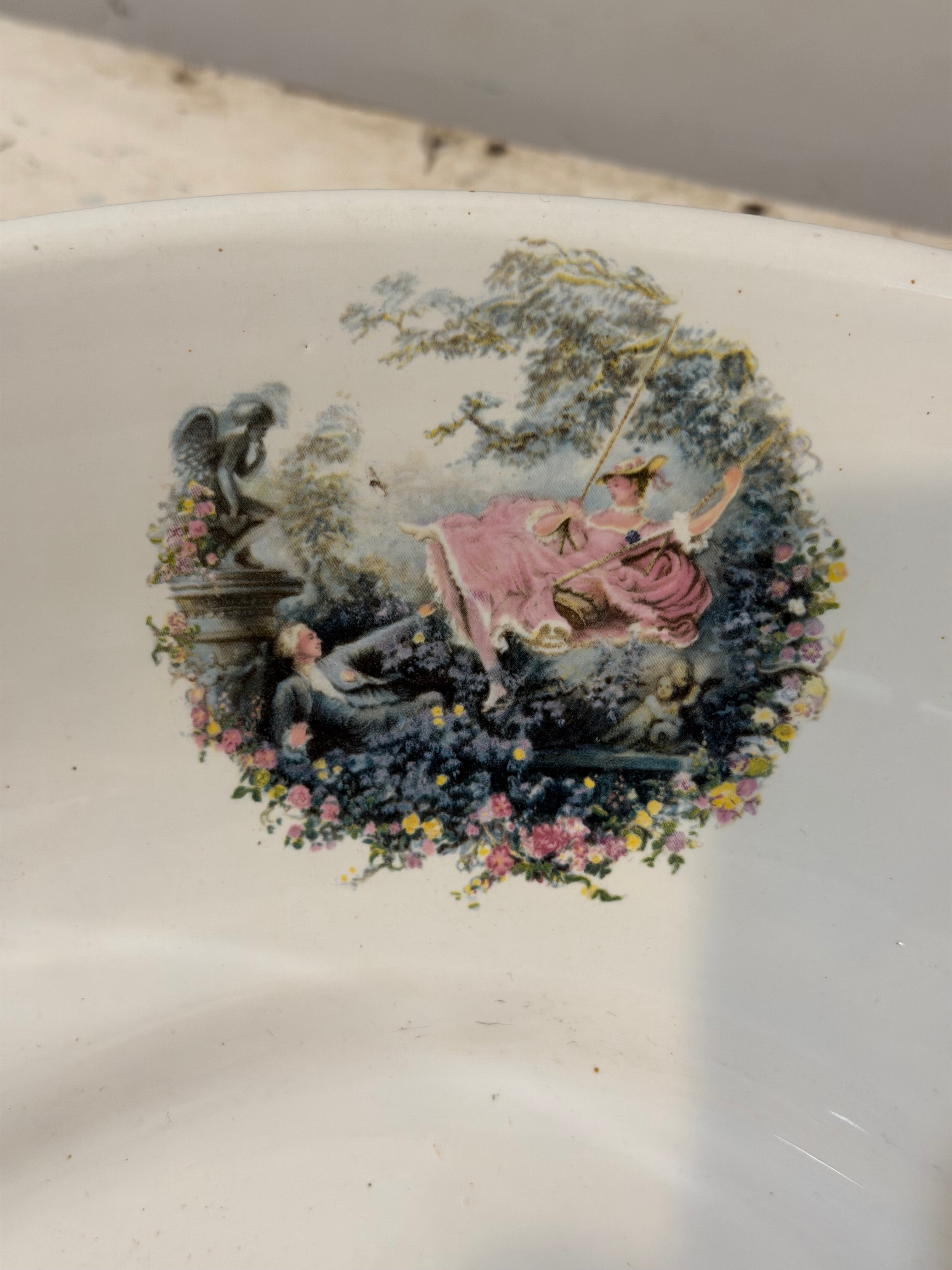 Vintage Porcelain Wash Basin With Victorian Scenes