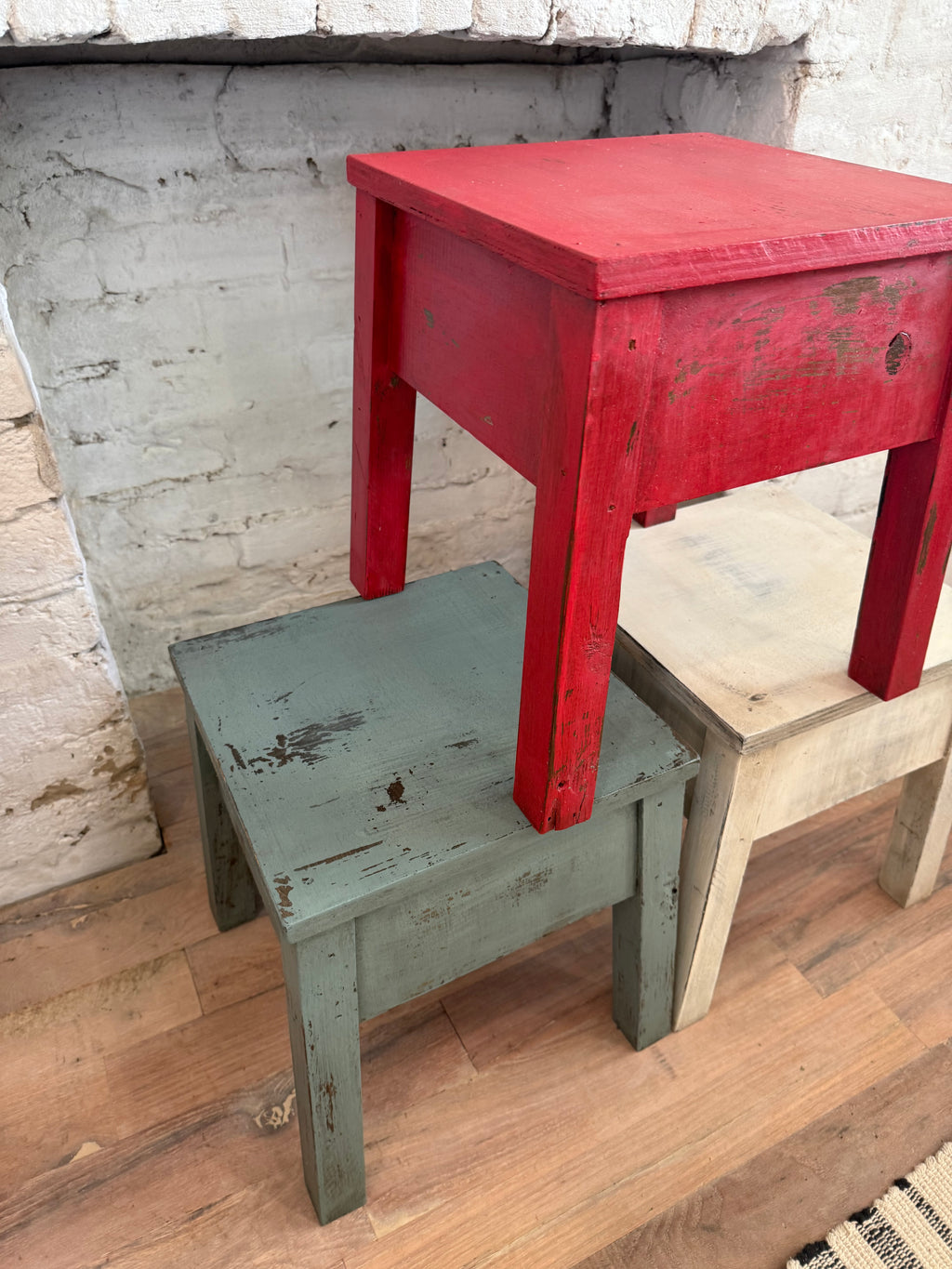 Handmade square wooden stools - sold individually 13.75x12x12”