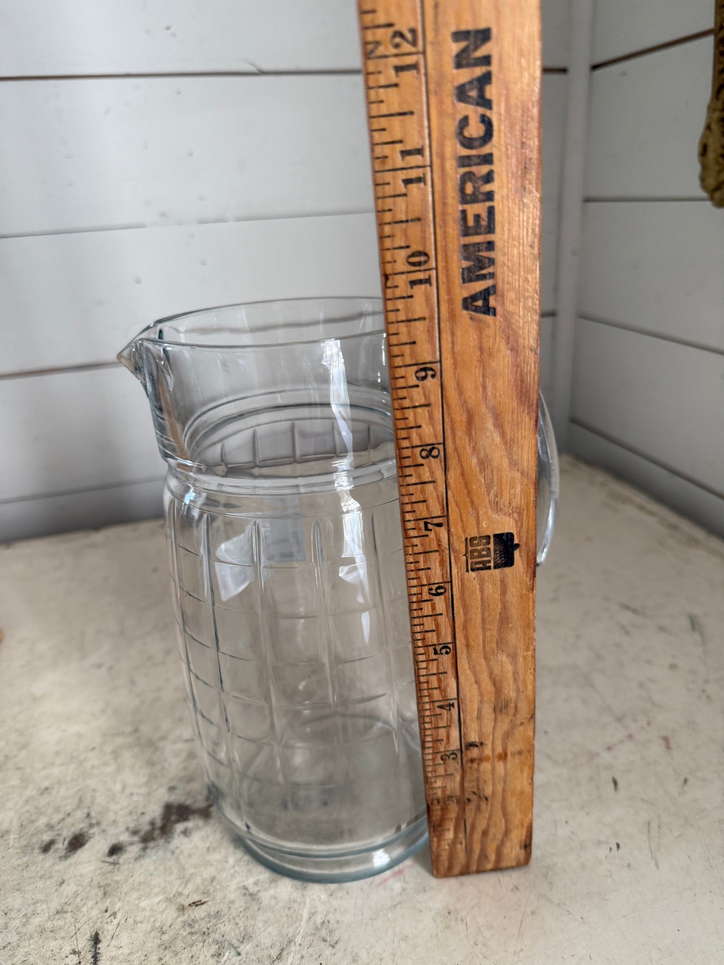 Vintage Clear Glass Pitcher Beveled Blocks