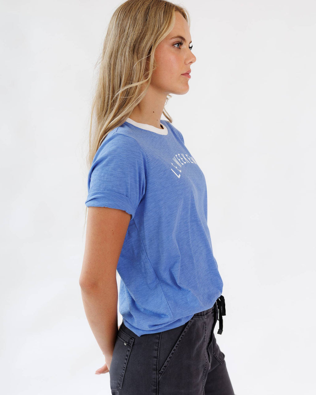 Le Weekend Blue Short Sleeve Graphic Statement Tee