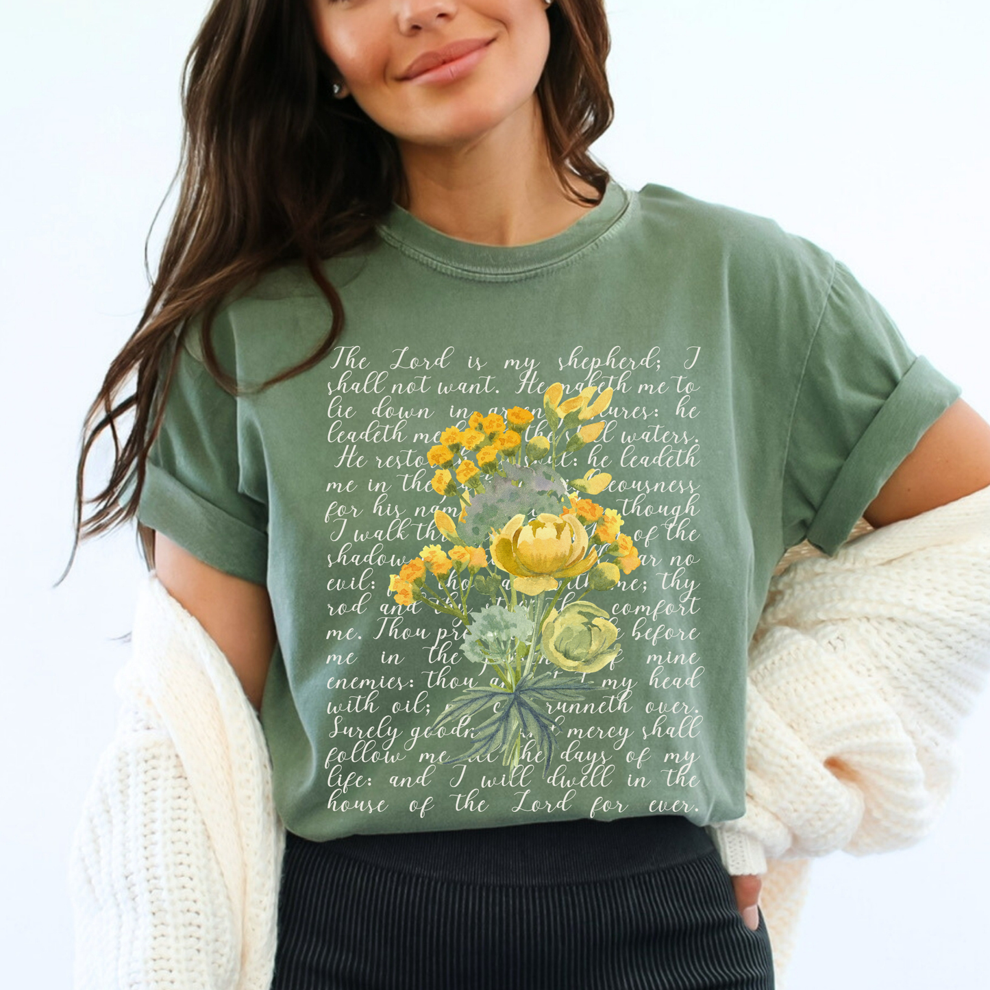 The Lord Is My Shepherd Psalm Floral Comfort Colors T shirt