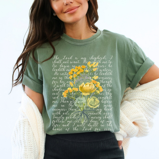 The Lord Is My Shepherd Psalm Floral Comfort Colors T shirt