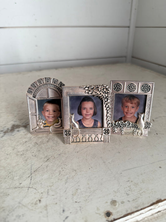 Set Of 3 Miniature, Pewter Cat Photo Frames. 3"