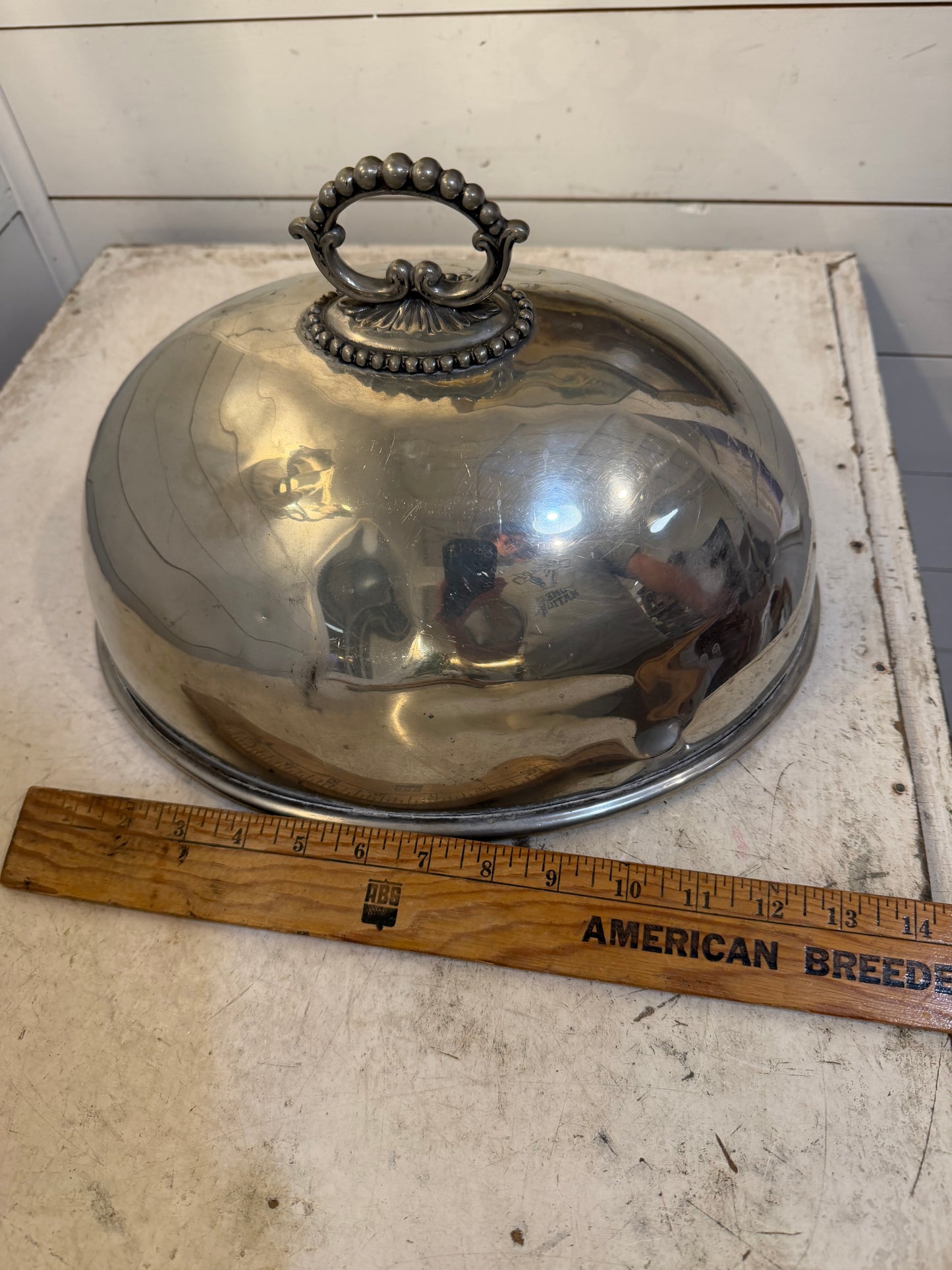 Large Antique silver-plated meat dome Mid 1800’s - Dents as is