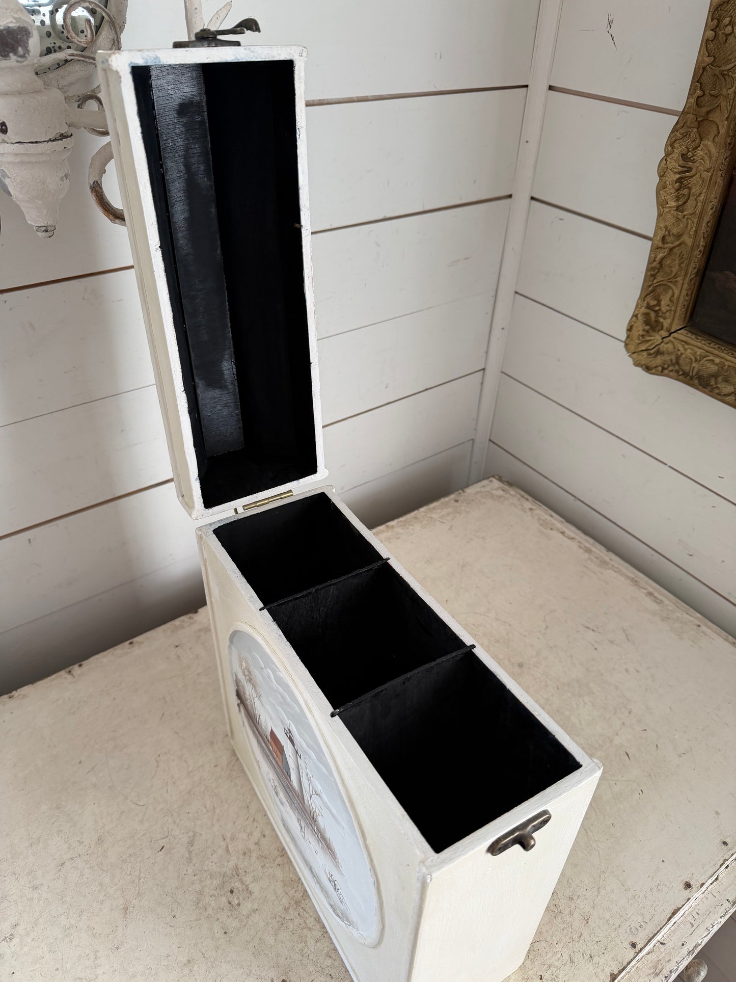 Hand painted lighthouse scenes wood storage box