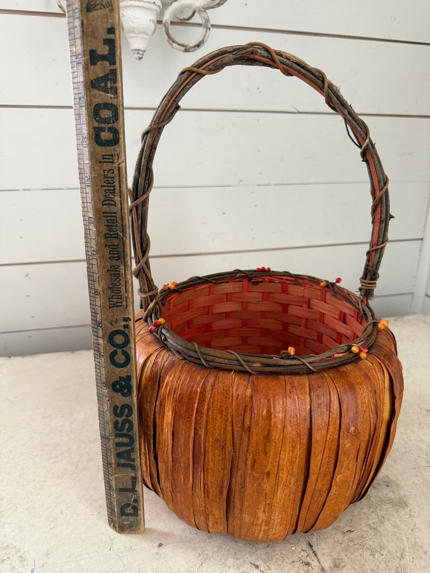 Pumpkin shaped woven basket