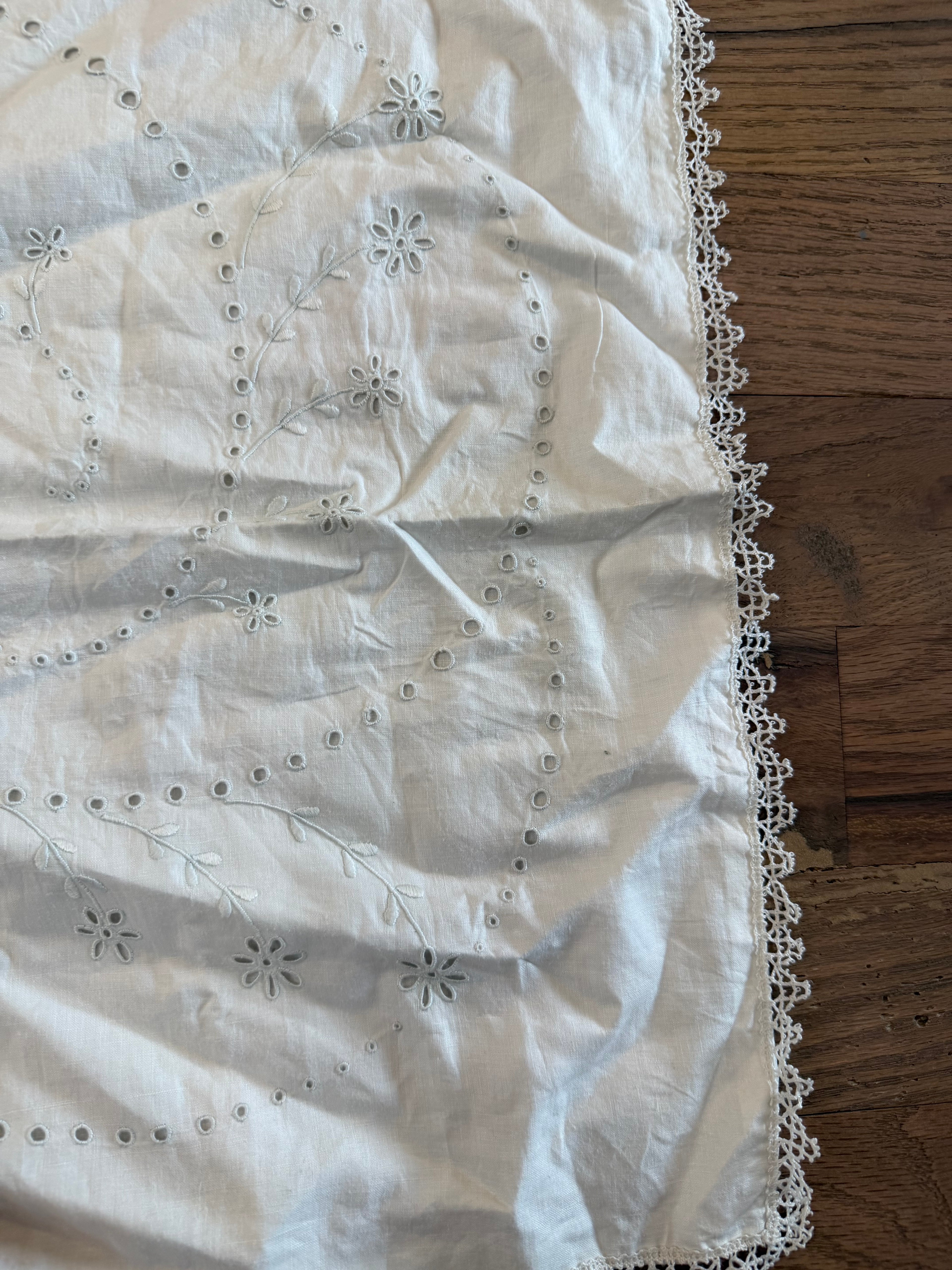 Vintage White Embroidered Lace Pillow Case - English