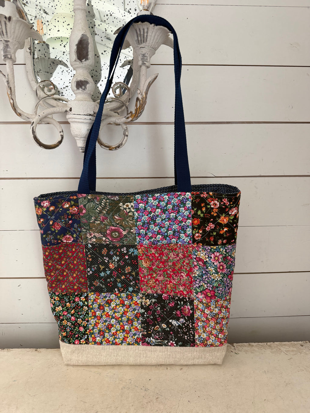 Handcrafted quilted patchwork tote bag