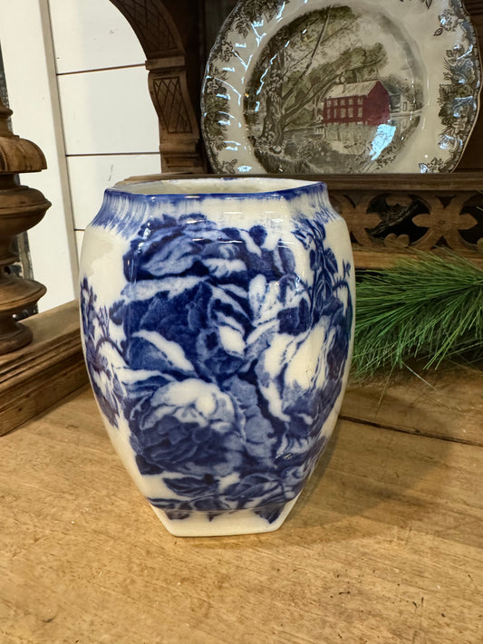 Vintage Victoria Ware Ironstone Blue and White Flower Vase