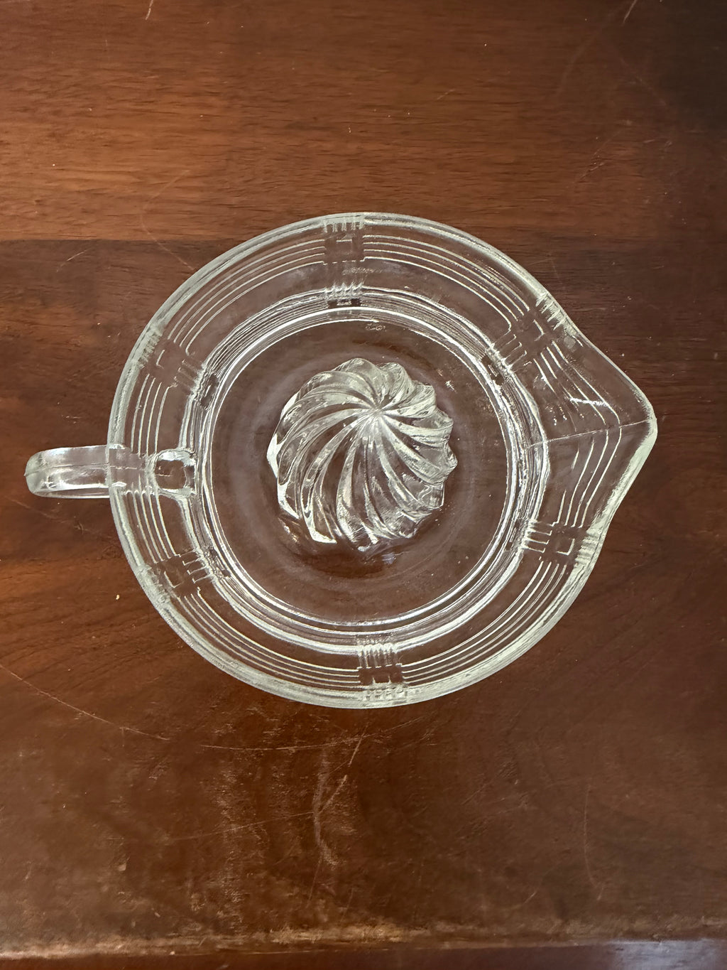 Vintage Hazel Atlas clear glass criss-cross / basketweave pattern citrus reamer and juicer
