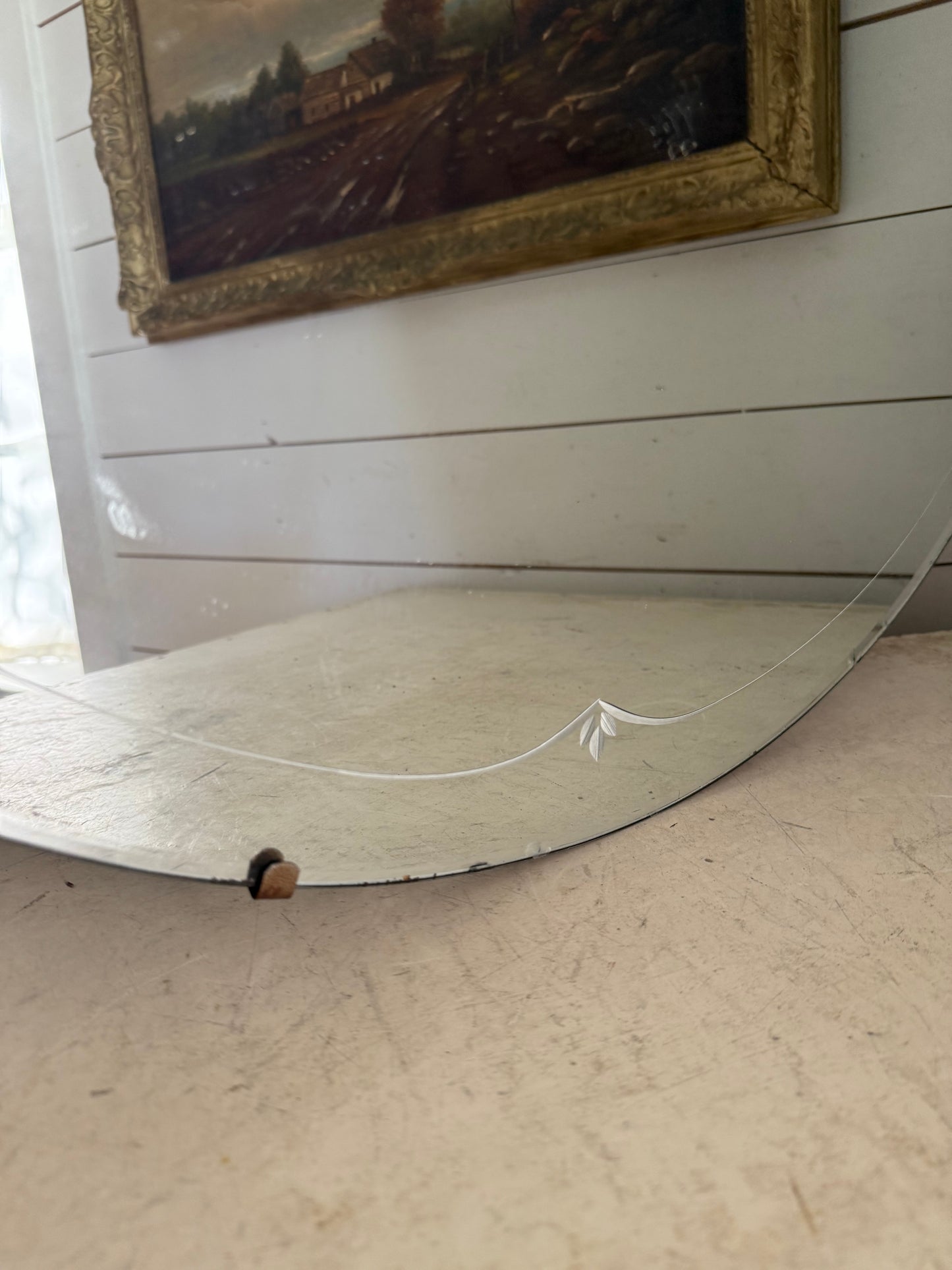 Large Vintage Mid Century Mirror with Floral Etching