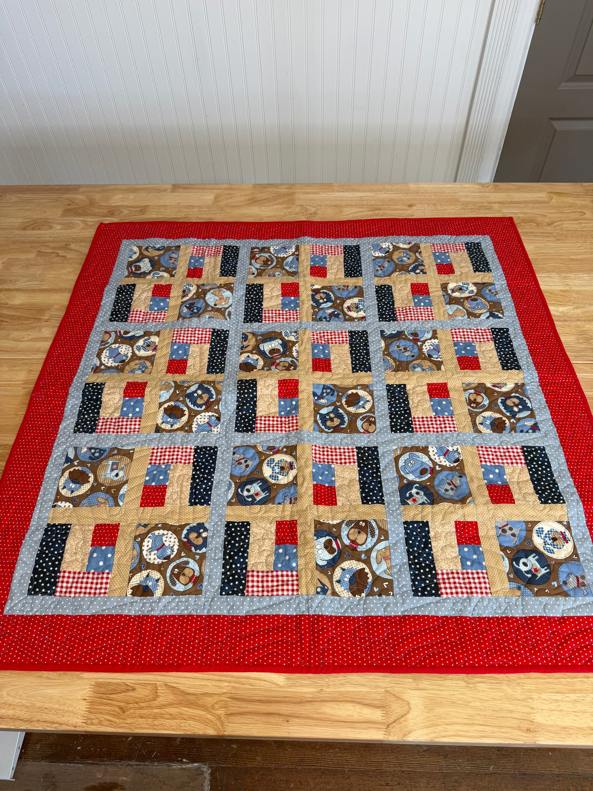 Handmade puppy patchwork quilt crib sized