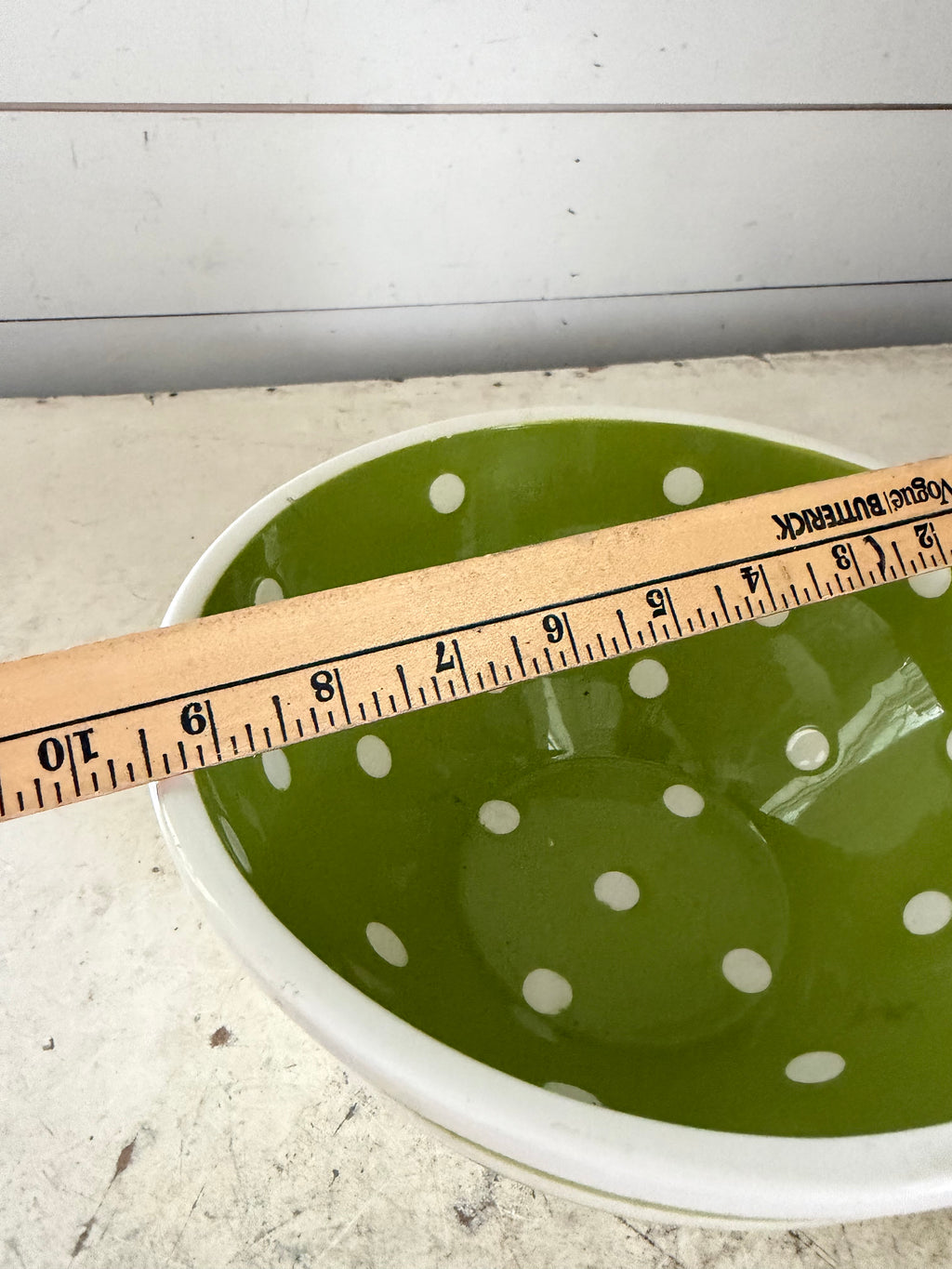Green stripe and polkadot serving bowl