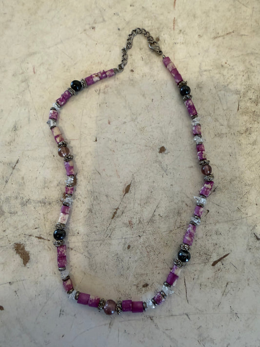 Wood and glass bead Necklace with silver Plated accents