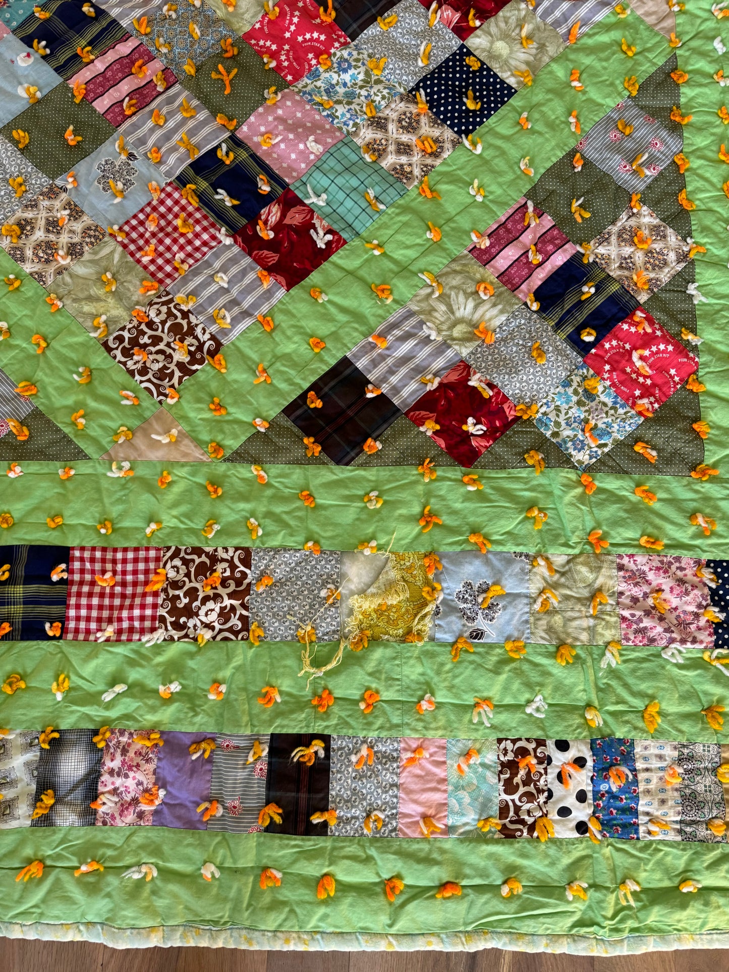 Full Size Vintage Homemade Quilt has imperfections as shown