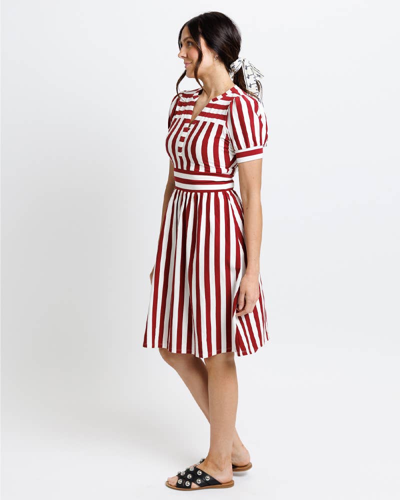 Tribecca Red and White Striped Short Sleeve Knit Dress