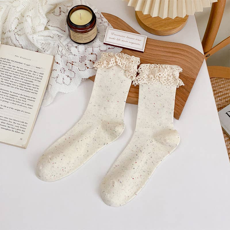 Lace ruffle girl style solid socks