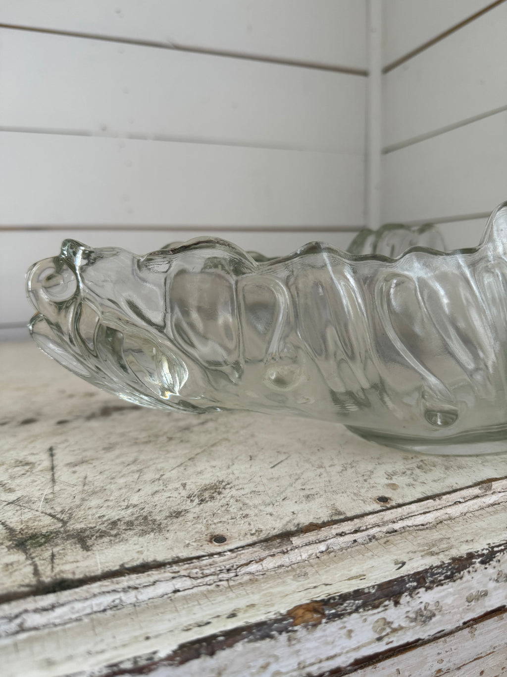 Large Clear Glass Bowl Molded Decorative Design - Pressed Glass with Handles