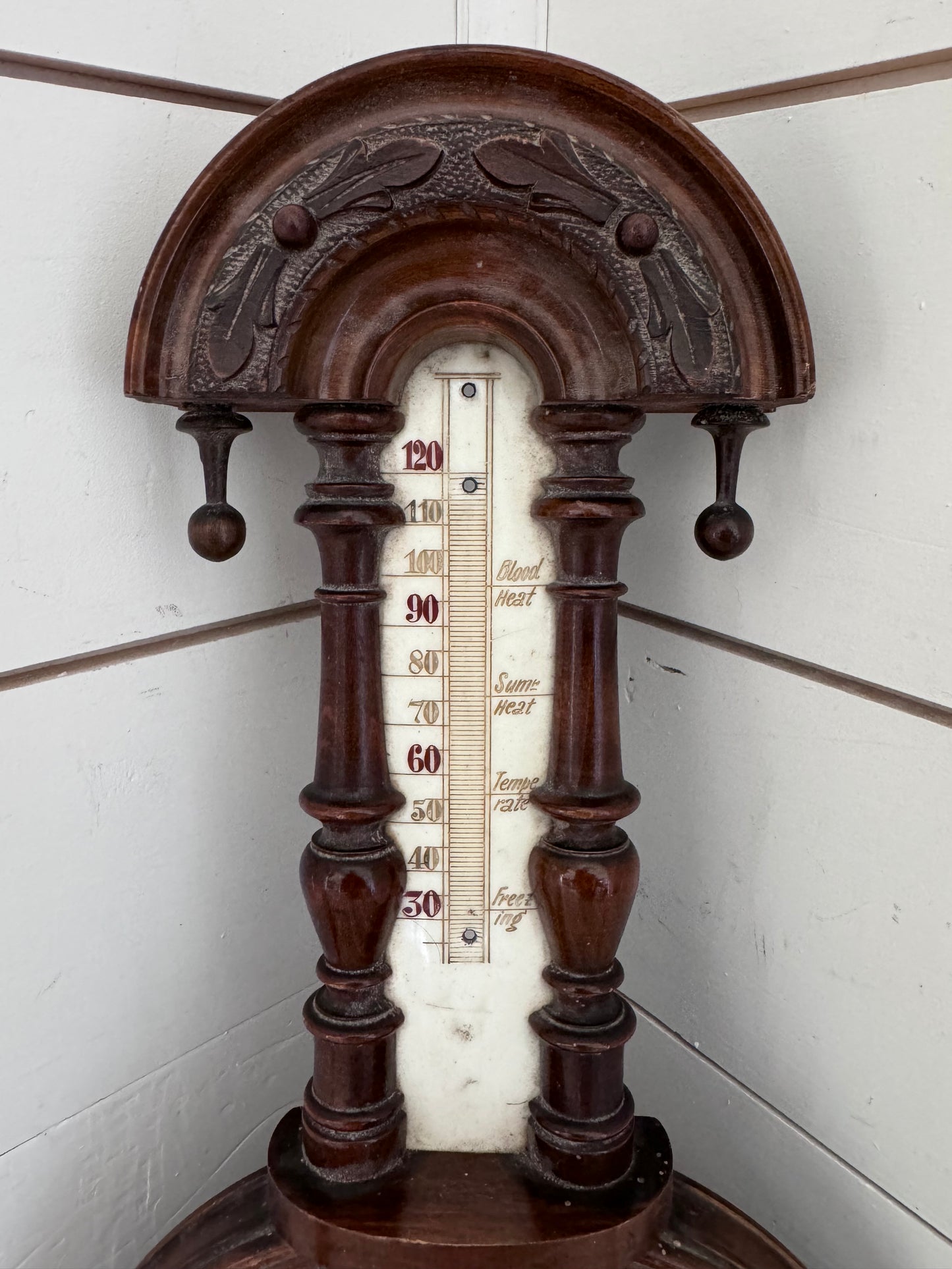 Antique Victorian Handcarved Walnut Aneroid Wheel Barometer - Missing thermometer on top