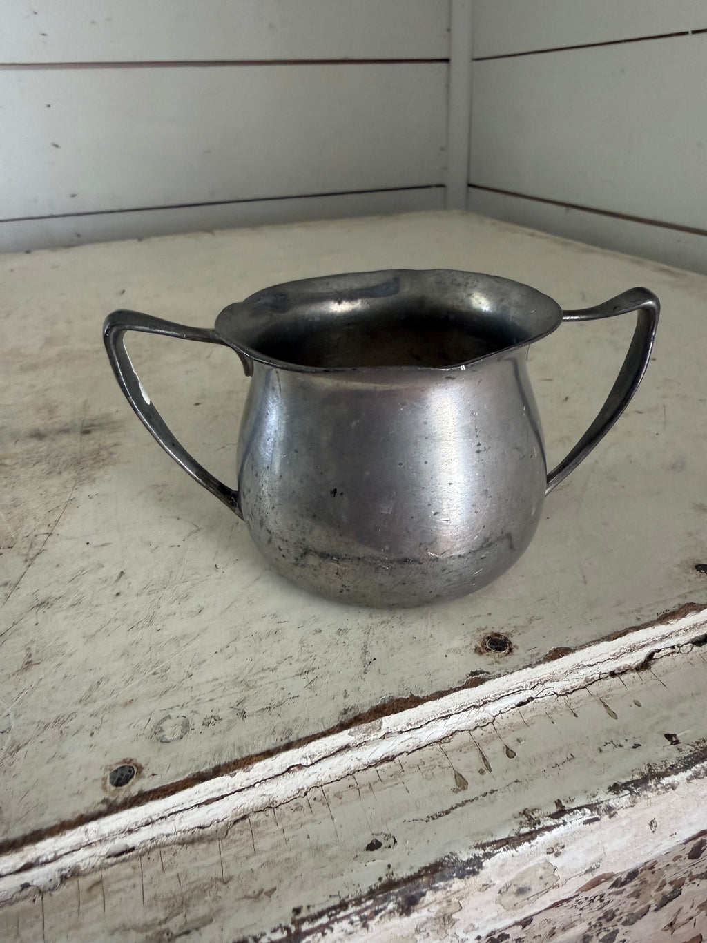 Vintage pewter double-handled sugar bowl