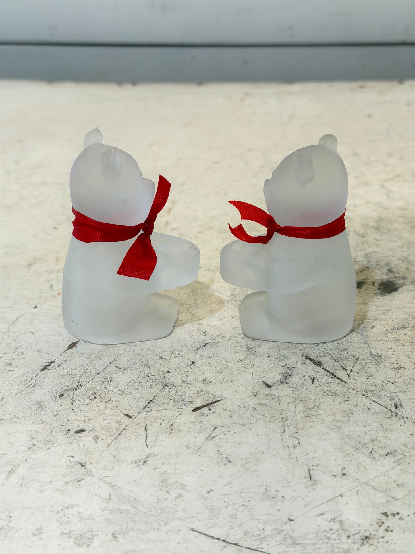 Frosted Glass Teddy Bear candle holders by R.O.C. Set
