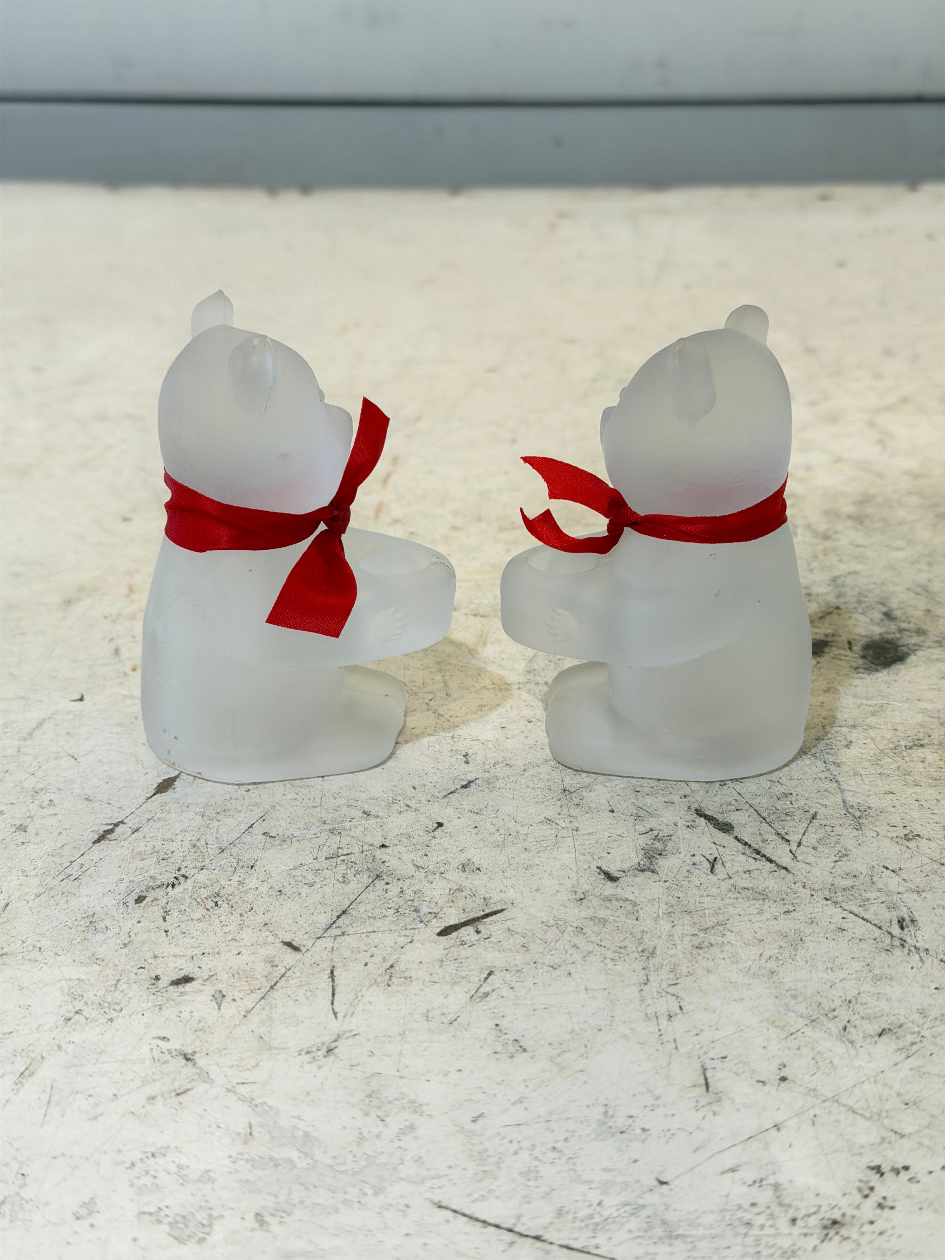 Frosted Glass Teddy Bear candle holders by R.O.C. Set