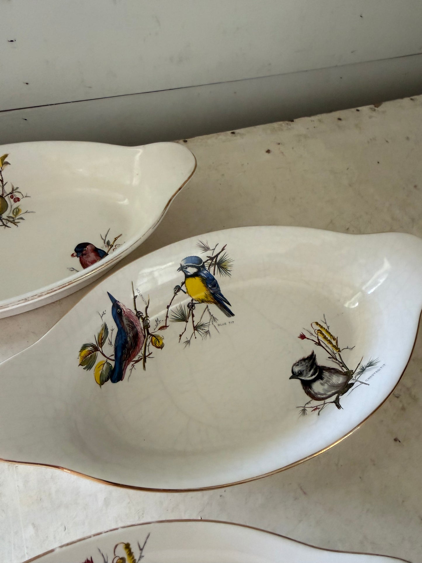 AU GRATIN DISH 265 Birds Tit Gold Trim sold individually
