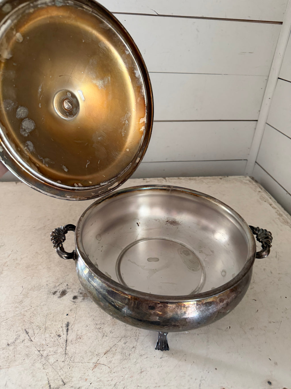 Silver Plate Server with lid and feet
