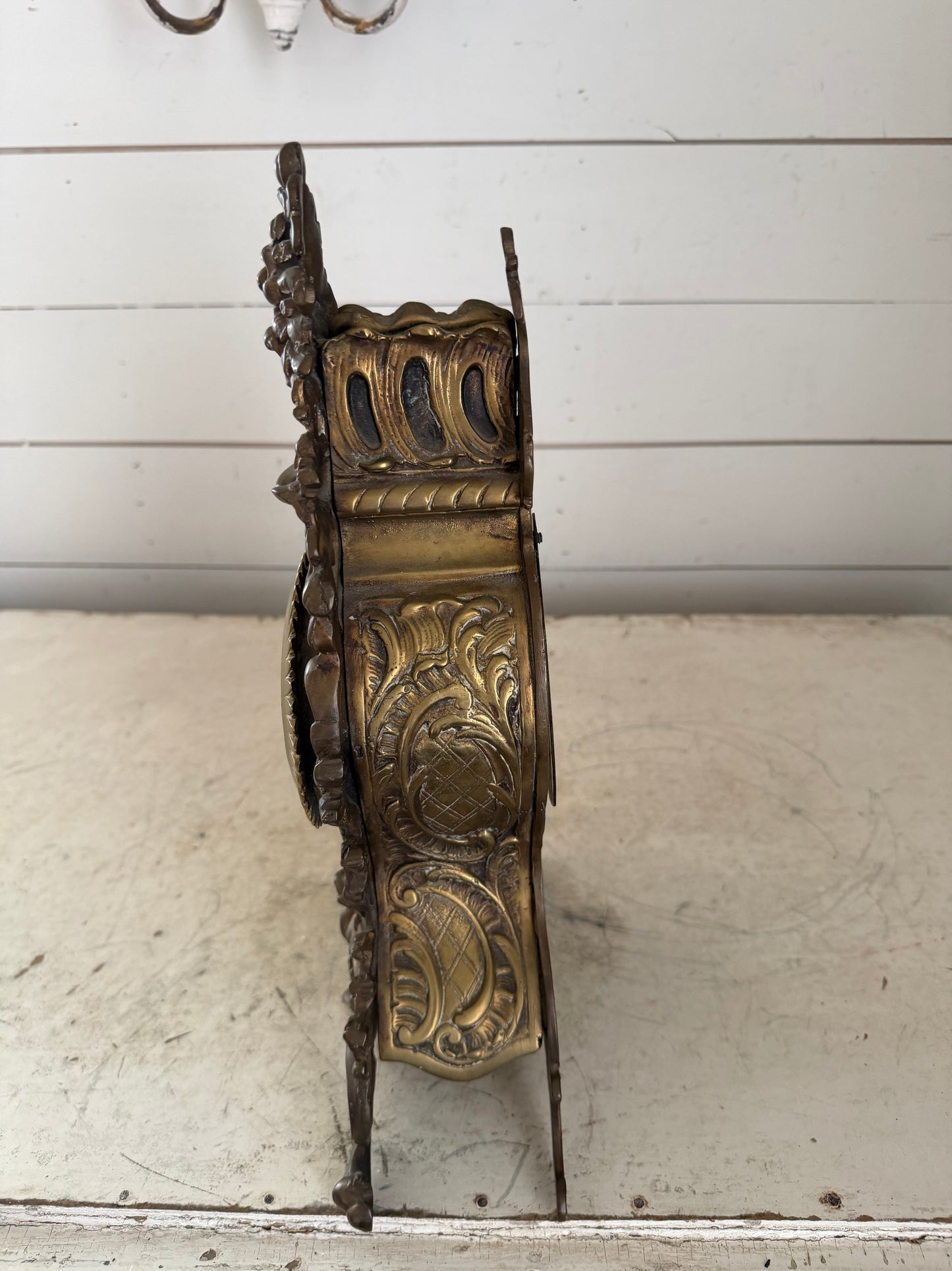 Antique Italian Rococo-style brass mantel clock - clock parts not original and not currently working for decor only as is