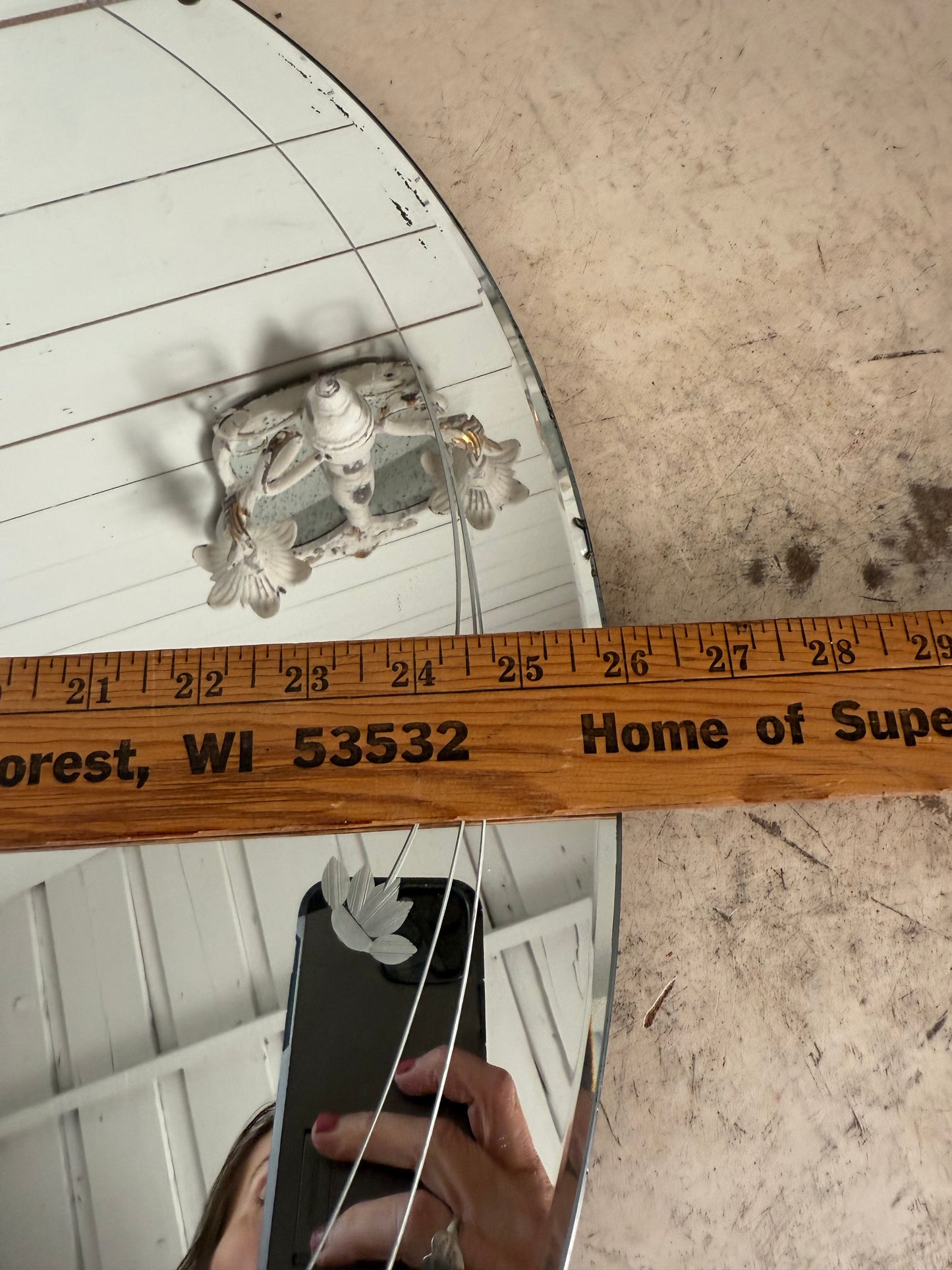 Large Vintage Mid Century Mirror with Floral Etching