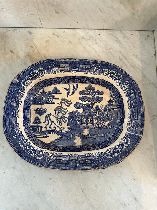 19th-Century Blue & White Blue Willow Chinoiserie Platter - sold individually