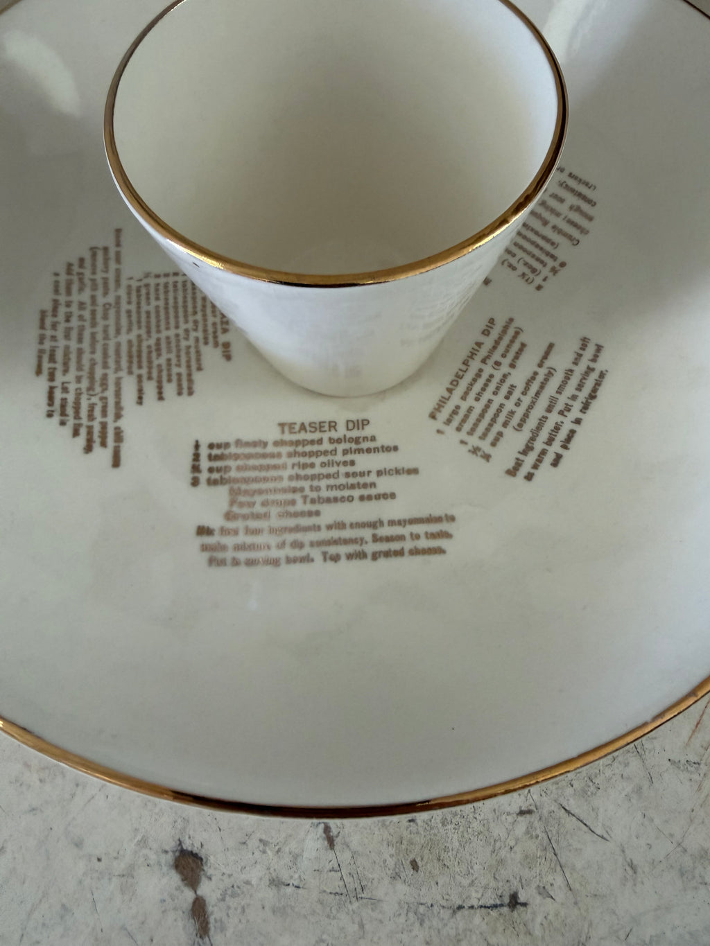 Vintage Carteret China Company 22k gold-trimmed chip and dip appetizer tray